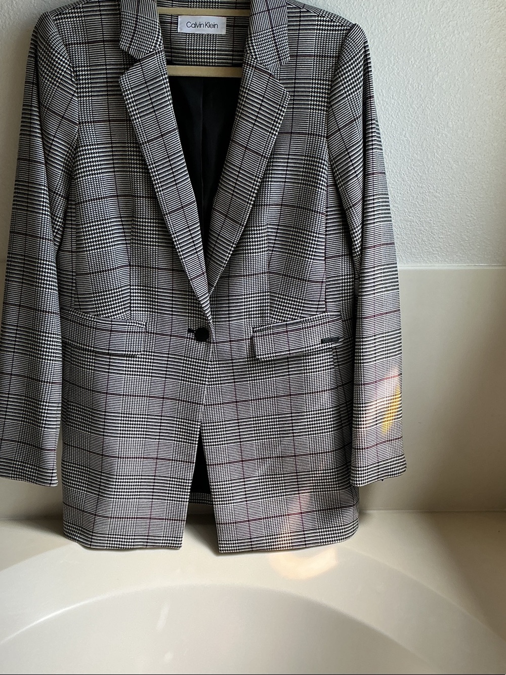 Calvin Klein Black and Gray Plaid Women's Blazer